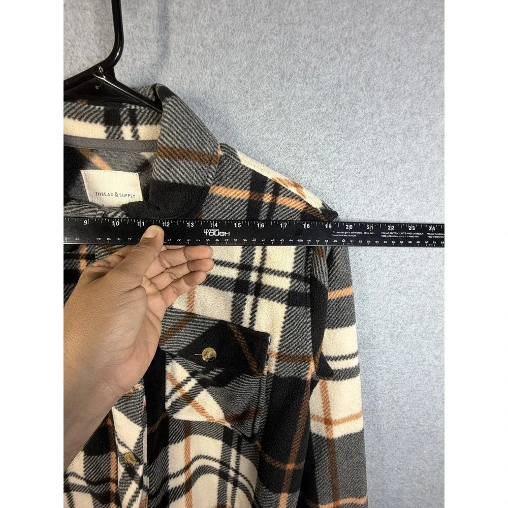 Thread & Supply Jacket Womens Small Black Copper Plaid Fleece Button Up Cropped